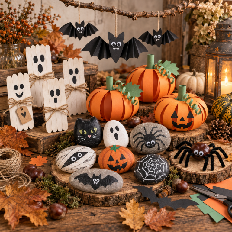 Halloween basteln mit Kindern – einfache Ideen mit Eisstielen, Kastanien & Naturmaterialien